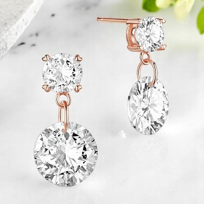 .925 Sterling Silver Rose Gold Dangle Earrings with AAA Cubic Zirconia – Sparkly Drop Stud Earrings for Women