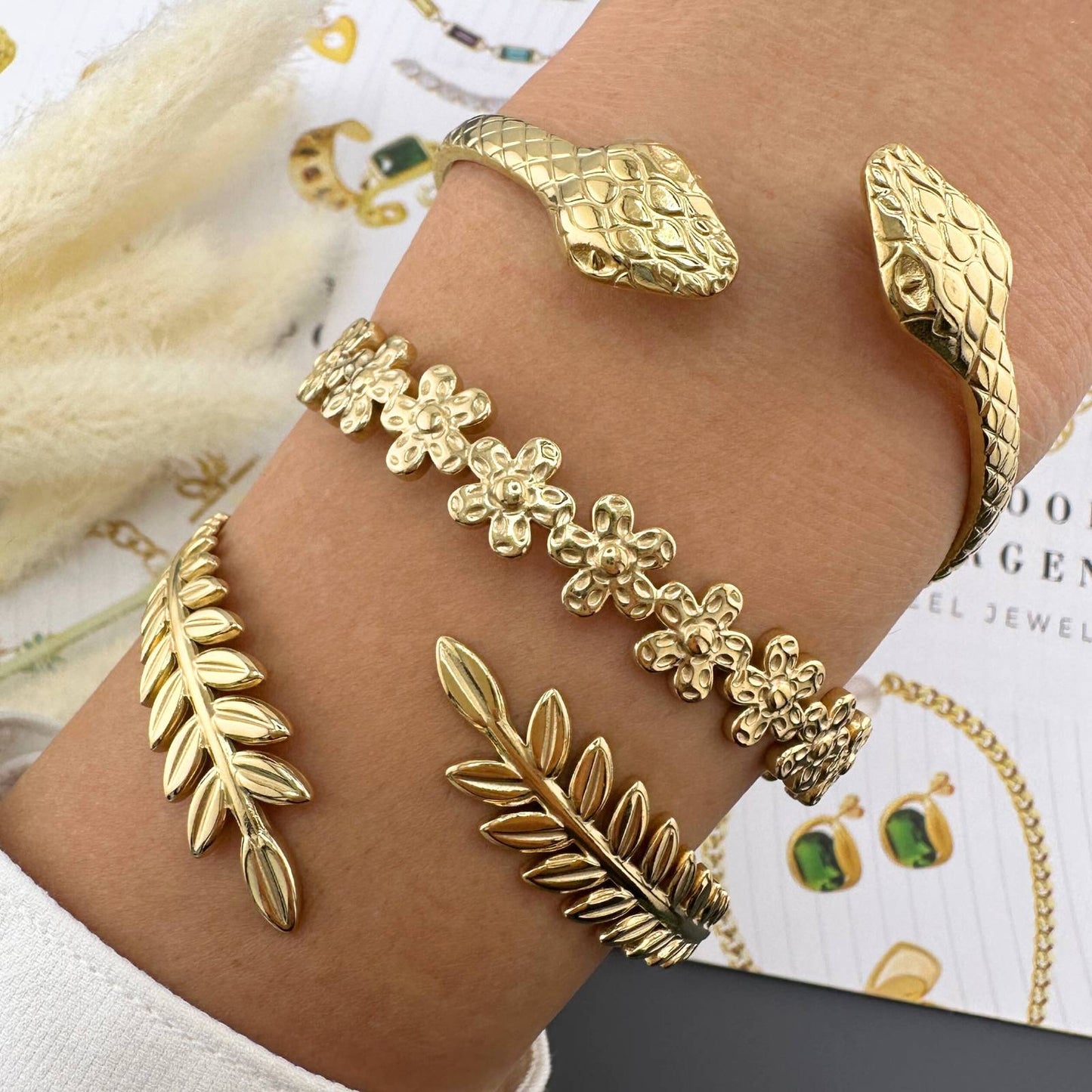 Gold Snake Bangle Bracelet – 18K PVD Stainless Steel, Waterproof & Hypoallergenic