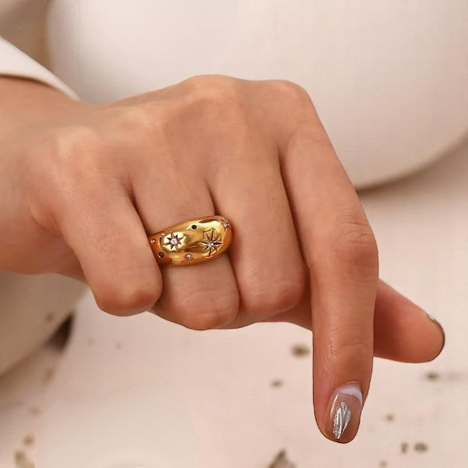 18K Gold Plated Geometric Ring – Stainless Steel, Waterproof & Hypoallergenic