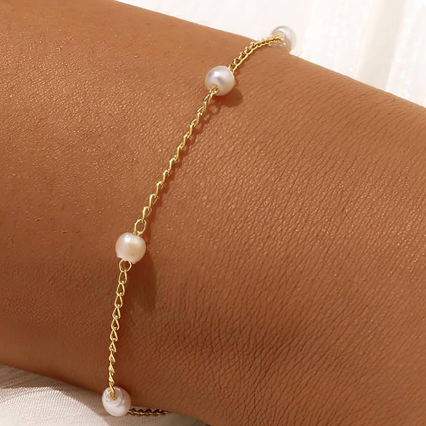 Gold Pearl Chain Bracelet – 18K PVD Plated, Waterproof, Hypoallergenic