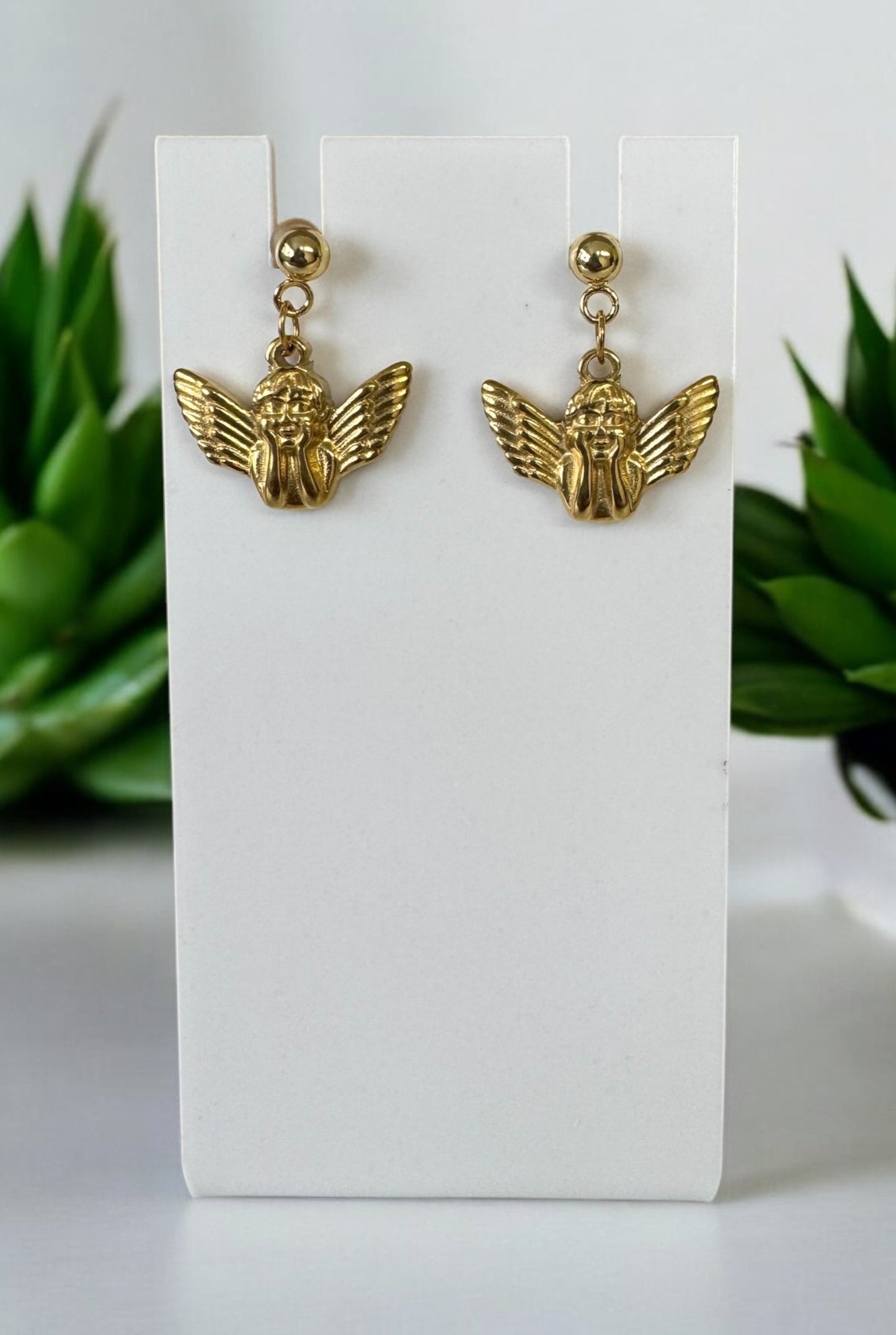 Cherub Angle Gold Stud Earrings
