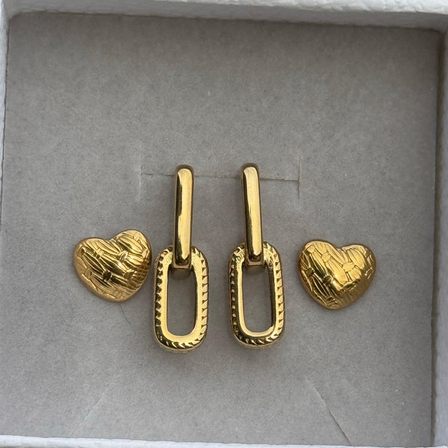 Gold Textured Link Drop Earrings – 18K Gold PVD, Waterproof & Hypoallergenic