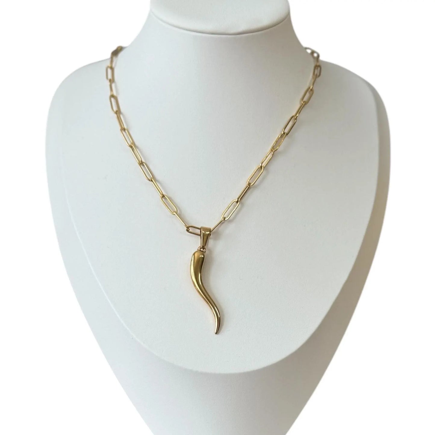 Italian Horn Necklace | 18K Gold Plated Cornicello Pendant | Good Luck Charm