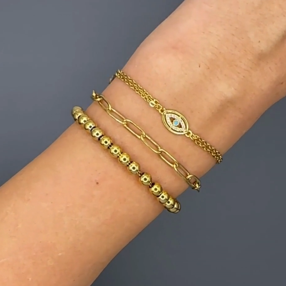 Gold Layered Chain & Bead Bracelet Set – 18K PVD, Waterproof & Hypoallergenic