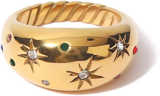 18K Gold Plated Geometric Ring – Stainless Steel, Waterproof & Hypoallergenic