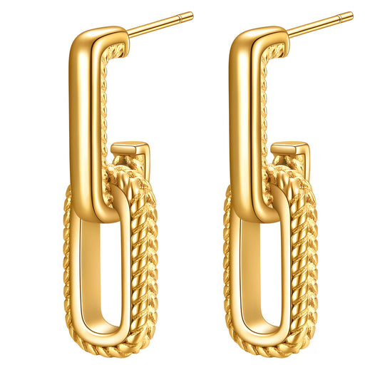 Gold Textured Link Drop Earrings – 18K Gold PVD, Waterproof & Hypoallergenic