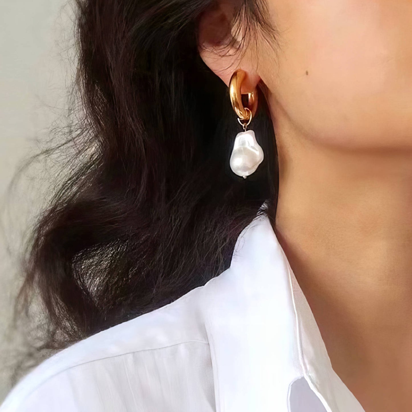 Baroque Pearl Drop Earrings – 18k Gold Waterproof