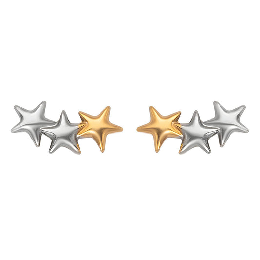 Mini Triple Star Stud Earrings – Stainless Steel & Two-Tone Design