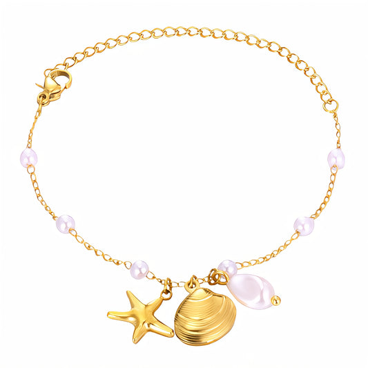 Sea Charm Bracelet with Baroque Pearl – Gold PVD, Waterproof & Hypoallergenic